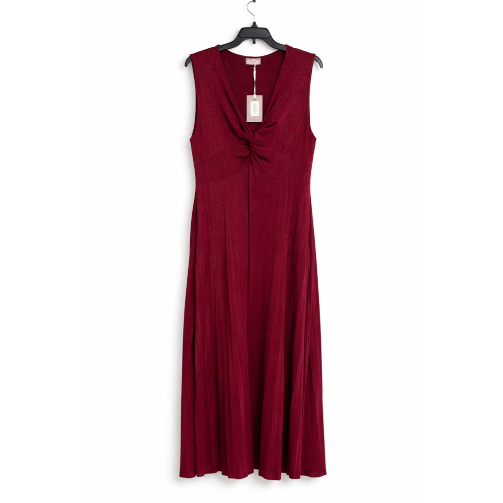 Saiph Burgundy Twist Front Sleeveless Maxi Dress Pleated Made in Italy Size 1X